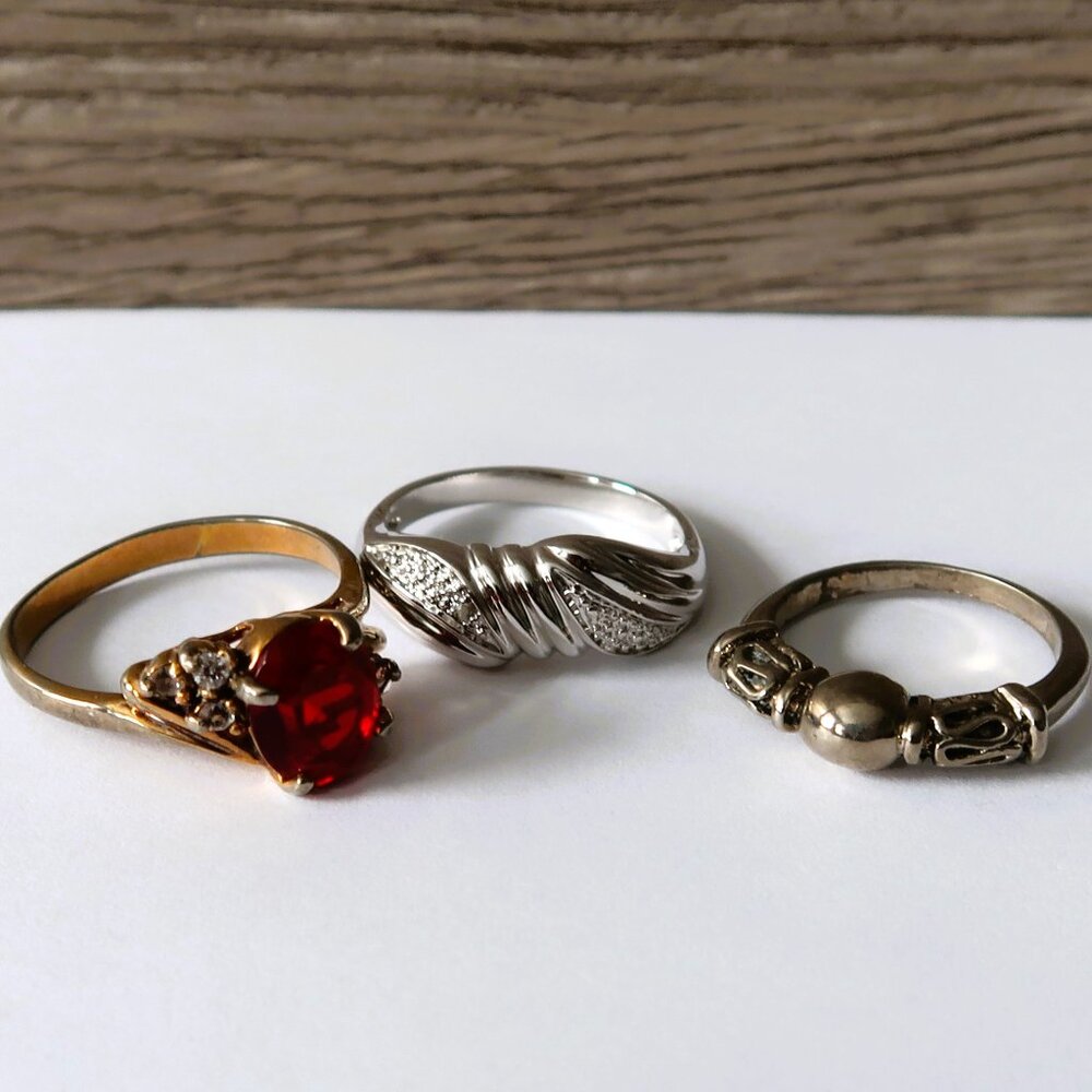 3 Pc Men's Ring Bundle Mixed Gold Silver Tone Sizes 6-9.75